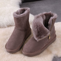 SUNTEK2021冬季新款侧拉链韩版棉鞋短靴保暖防滑百搭加厚平底雪地靴女鞋(37 褐色)