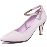 古奇天伦8504欧洲站新款尖头单鞋一字扣高跟鞋性感OL皮鞋春季女鞋(紫色 34)