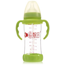 运智贝玻璃奶瓶新生儿宽口玻璃奶瓶宝宝用品带防尘盖婴儿奶瓶(绿色 300ml)