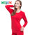 卡帝乐鳄鱼女士保暖内衣套装纯色圆领加绒加厚双层内衣女CW4003-1(红色 XXL)
