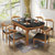 皮耐迪 餐桌 火烧石餐桌椅组合 现代简约实木可伸缩跳台 餐厅家具(一桌六椅 原木色)