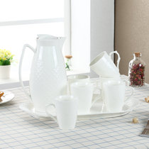 家用水具套装陶瓷创意冷水壶套装耐高温家用凉水壶套装杯具欧式(经典纯白)