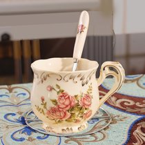欧式陶瓷咖啡杯子套装英式下午花茶家用小奢华优雅咖啡杯高档精致(米黄~玫瑰1杯1勺)