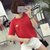葩葩乐奇2017棉质夏季新款口袋短袖T恤女rihan7017(红色 M)