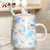 豪峰 创意马克杯陶瓷杯咖啡杯早餐杯牛奶杯卡通可爱水杯带盖勺(【蓝色】【中斑点奶牛杯】【配盖勺】)