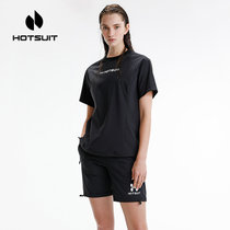 HOTSUIT后秀爆汗服女秋季健身房运动服晨跑短袖户外跑步健身套装(XL 712矿物黑)