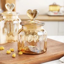 密封罐透明蜂蜜柠檬瓶泡菜坛子大号玻璃瓶食品调料茶叶储物罐带盖(【爱心盖】水滴-小号)