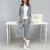 莉妮吉尔条纹时尚套装女2016秋装新款韩版小香风长袖西装两件套职业九分裤(浅灰色 XL)