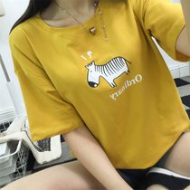 葩葩乐奇2017纯棉卡通印花小马T恤女短袖上衣夏季新品wodima6024(黄色 XL)