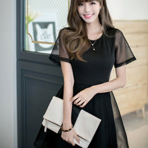 Mistletoe夏季新款韩版蕾丝连衣裙时尚女装F6638(黑色 XL)