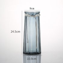 玻璃花瓶透明水养富贵竹百合花瓶摆件客厅插花干花北欧家用特大号(高档直款（烟灰色1只） 大)