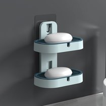 肥皂盒免打孔壁挂式创意家用双层沥水皂盒卫生间浴室香皂置物架子(双层肥皂盒 蓝【1个装】)