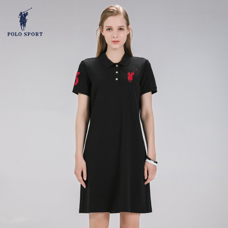 连衣裙polosport新品户外运动长裙女士弹力连衣裙透气纯棉百搭群时尚