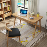 恒兴达 日式北欧实木书桌现代简约家用台式橡胶木电脑桌椅抽屉写字办公台(原木色 单书桌)