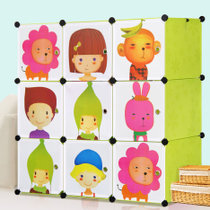 索尔诺婴儿衣柜宝宝收纳柜儿童储物柜塑料玩具卡通收纳箱衣物整理(果绿色 9门9格 M090701)
