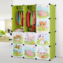索尔诺卡通衣柜简易儿童组合衣柜环保宝宝衣橱婴儿衣物树脂收纳柜(果绿12门2挂 A3212)