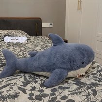 网红可爱鲨鱼睡觉抱枕毛绒玩具靠垫沙发床上抱着玩偶布娃娃礼物女(90厘米 眠眠鲨鱼蓝色)