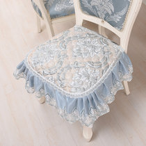 欧式加大餐椅垫椅套防滑餐桌布艺蕾丝四季通用垫中式凳子椅子坐垫(凤尾-蓝)