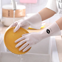 家务洗碗手套加绒手套透白洗衣防水塑胶皮家用清洁橡胶防滑耐用厨房洗菜(透白唇印款均码（M） 5双装)