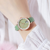 史努比手表女款2021新款潮流简约防水小学初高中学生女孩儿童手表(绿色 皮带)