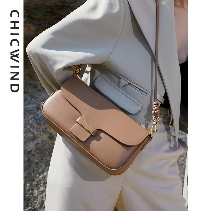 chicwind原创品牌复古法式腋下包单肩斜跨包包女小众设计百搭杏色默认
