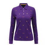 女士长袖T恤满版绣花收腰休闲POLO衫 T123003(紫色 S)