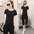 莉菲姿 运动套装女夏2017新款时尚韩版潮短袖休闲套装女士运动服装两件套(黑色 XXL)