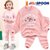 JELISPOON吉哩熊冬季新款男童女童两件套可爱小熊加绒卫衣套装(150 淡粉色)