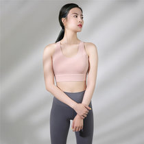 lulu瑜伽服女胸垫一体式运动内衣跑步防震聚拢防下垂健身美背文胸(粉色 L)