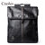 Cnoles蔻一欧美双肩包男 潮流旅行包PU皮质书包超大容量学生背包(黑色)