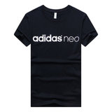 Adidas/阿迪达斯 男子 短袖 夏季纯色圆领LOGO透气运动T恤(黑色 M)