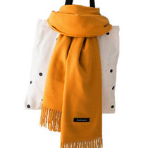 冬季新款女士保暖纯色仿羊绒围巾 欧美流苏加长加厚围巾披肩(姜黄色)