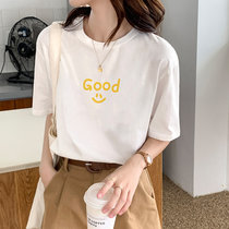 夏季纯棉圆领短袖T恤白色韩版ins风潮流百搭宽松上衣(白色 L（建议115-125斤）)