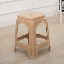 加厚塑料凳子家用板凳高凳时尚简约客厅餐桌塑胶椅经济型胶凳椅子(8个 大号卡其色无盖（高46CM）)