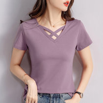 纯棉短袖t恤女夏季2022年新款宽松女装洋气高品质减龄带领polo衫(香芋紫色 M)
