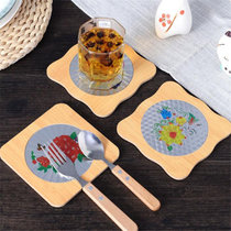有乐B810创意木质杯子隔热垫厨房餐桌垫方形防烫印花茶杯垫(3个装)