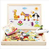 拼拼乐儿童木制玩具 立体磁力积木 玩具双面画板(动物拼图)