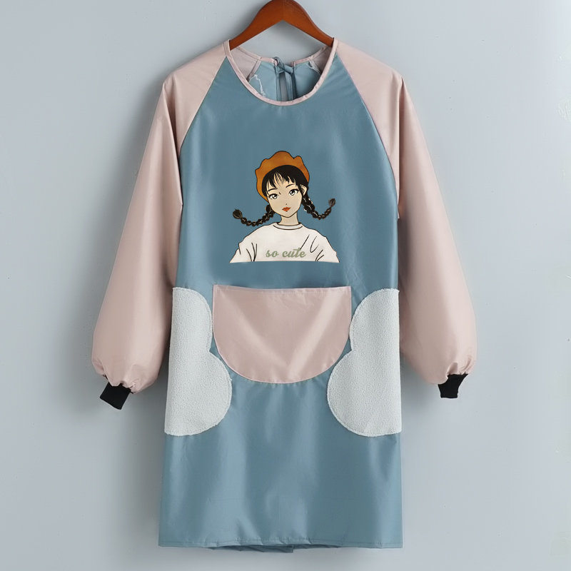 长袖围裙家用厨房防水防油围腰韩版做饭带袖罩衣大人女时尚工作服擦手