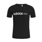 Adidas/阿迪达斯 男子 短袖圆领LOGO透气舒适运动休闲T恤(黑色 L)