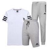 Adidas阿迪达斯男新款运动T恤短袖休闲运动裤修身针织长裤短裤(白灰 L)