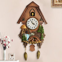 汉时欧式客厅创意布谷鸟挂钟田园艺术时钟个性装饰报时摆钟HP33(棕色（阿拉伯表盘）)
