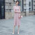 2017蕾丝连衣裙秋装女新款韩版修身显瘦长袖时髦小立领裙子(粉红色 S)