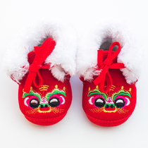 冬新款宝宝虎头棉鞋婴儿手工软底棉鞋高帮保暖透气舒适高品质(15码(内长12.5cm） 绑带红)