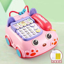 婴幼儿童电话机玩具仿真座机宝宝双语手机6个月男女孩***0-1岁(电话粉 充电版)