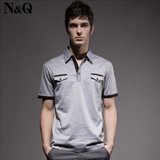 N&Q男装 诺奇正品 2013新款 男式商务休闲短袖T恤 衬衫领C6100(中灰B3 50)