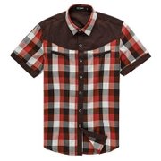MXN麦根 2013夏装新品英伦风格子拼接修身男短袖衬衫113216023(橙红色 M)