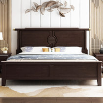 朷木 现代新中式实木床1.8米大床双人床1.5m小户型婚床卧室轻奢家具(1.5*2.0米紫檀色 床+乳胶床垫+床头柜*1)
