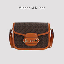 MICHAEL&KILANS 品牌包包女包新款老花单肩包时尚百搭斜挎包小方包马鞍包 B1210835(咖啡色)