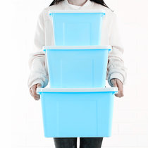 收纳盒手提塑料收纳箱车载整理箱周转储物箱装衣服箱子三件套(天蓝色 盒装组装)