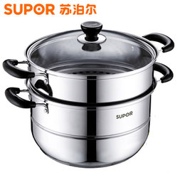 苏泊尔（SUPOR)SZ26B5不锈钢双层复底蒸锅26CM多用锅燃气电磁炉通用锅具(本色 尺寸：26CM)